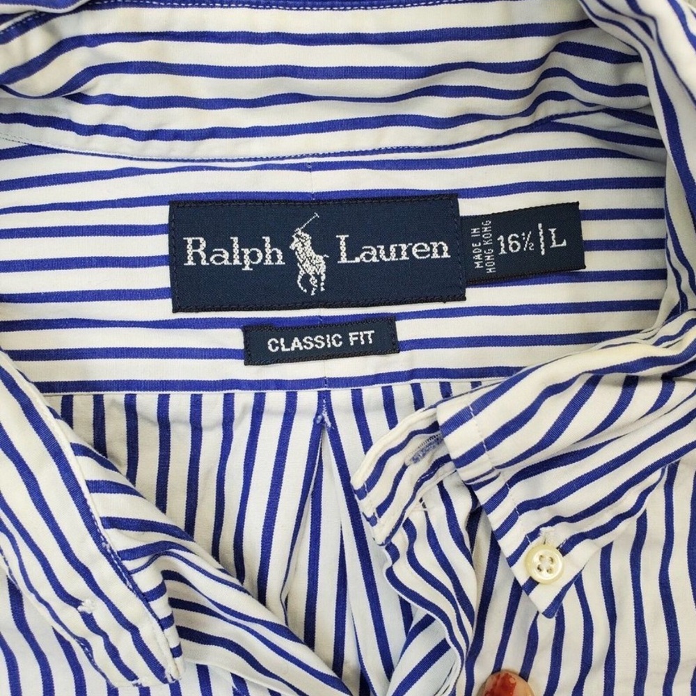 Ralph Lauren White Shirt with Blue Stripes — Classic Fit Dress Shirt
